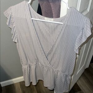Women's Light Gray Ruffle Sleeve Top